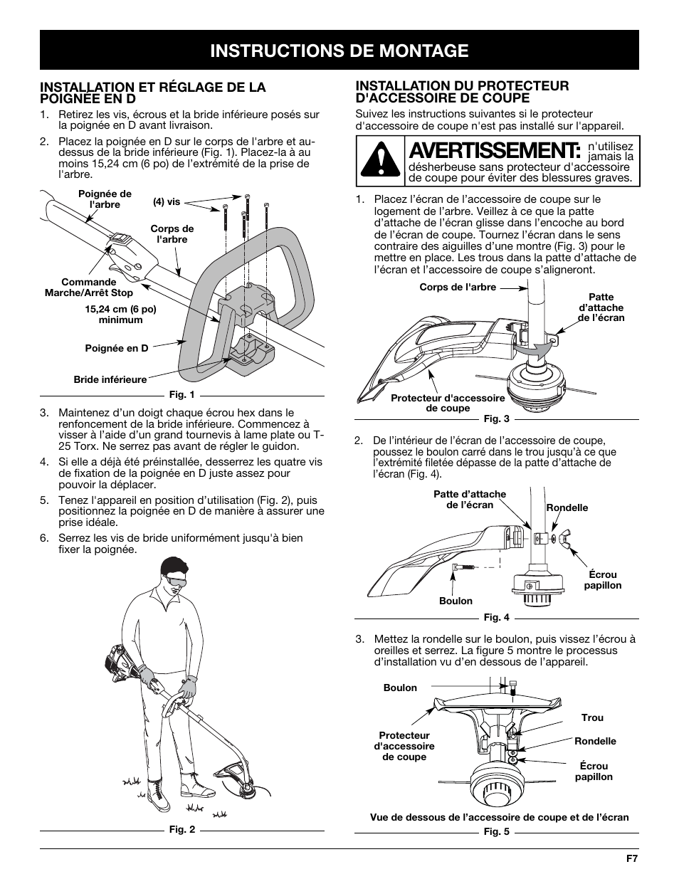 Avertissement, Instructions de montage | Troy-Bilt TB20DC User Manual | Page 27 / 64