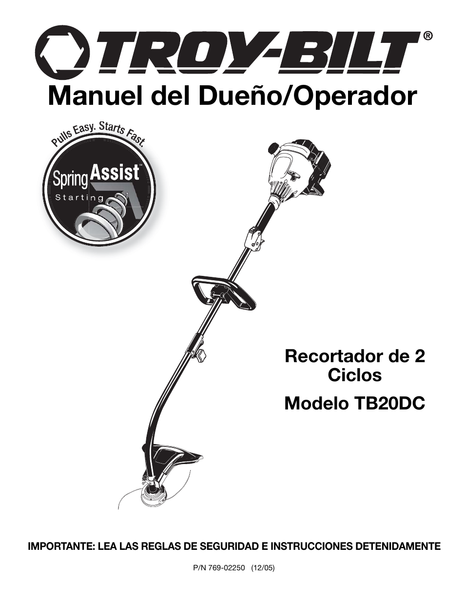 Manuel del dueño/operador, Recortador de 2 ciclos modelo tb20dc | Troy-Bilt TB20DC User Manual | Page 41 / 64