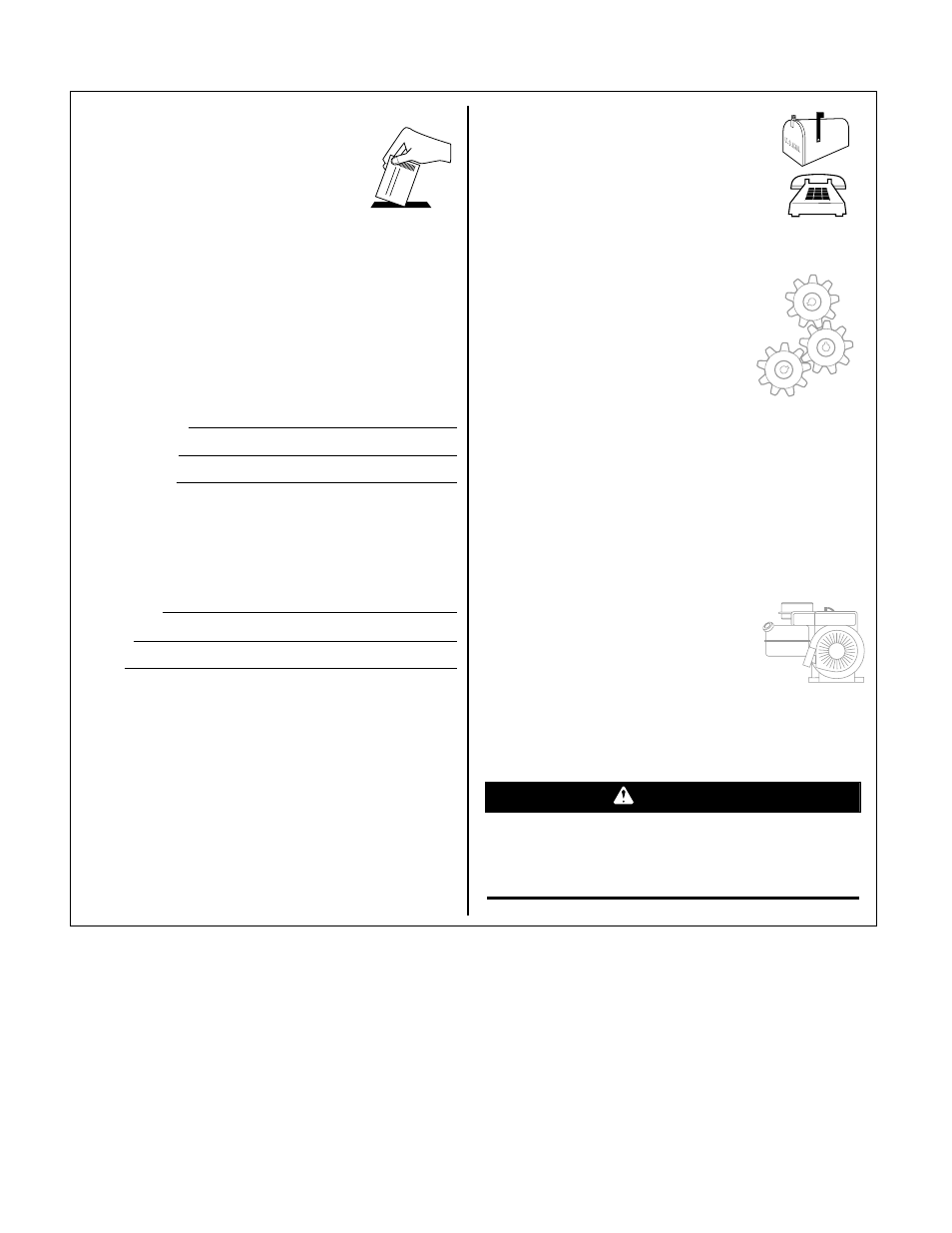 Customer service information, Warning | Troy-Bilt 52067 - 5HP User Manual | Page 24 / 24