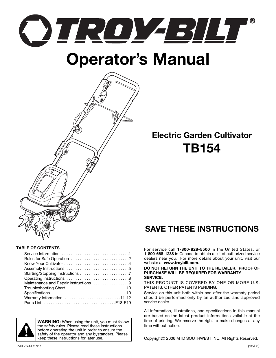 Troy-Bilt TB154 User Manual | 28 pages