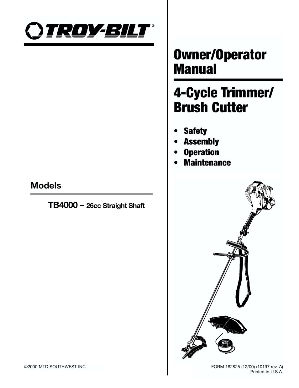 Troy-Bilt 182826 TB4000 User Manual | 28 pages