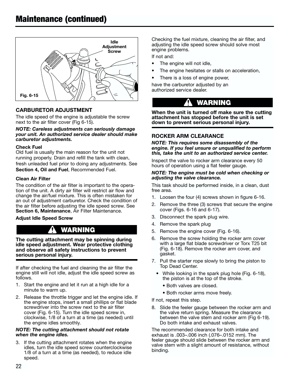 Maintenance (continued) | Troy-Bilt 182826 TB4000 User Manual | Page 22 / 28