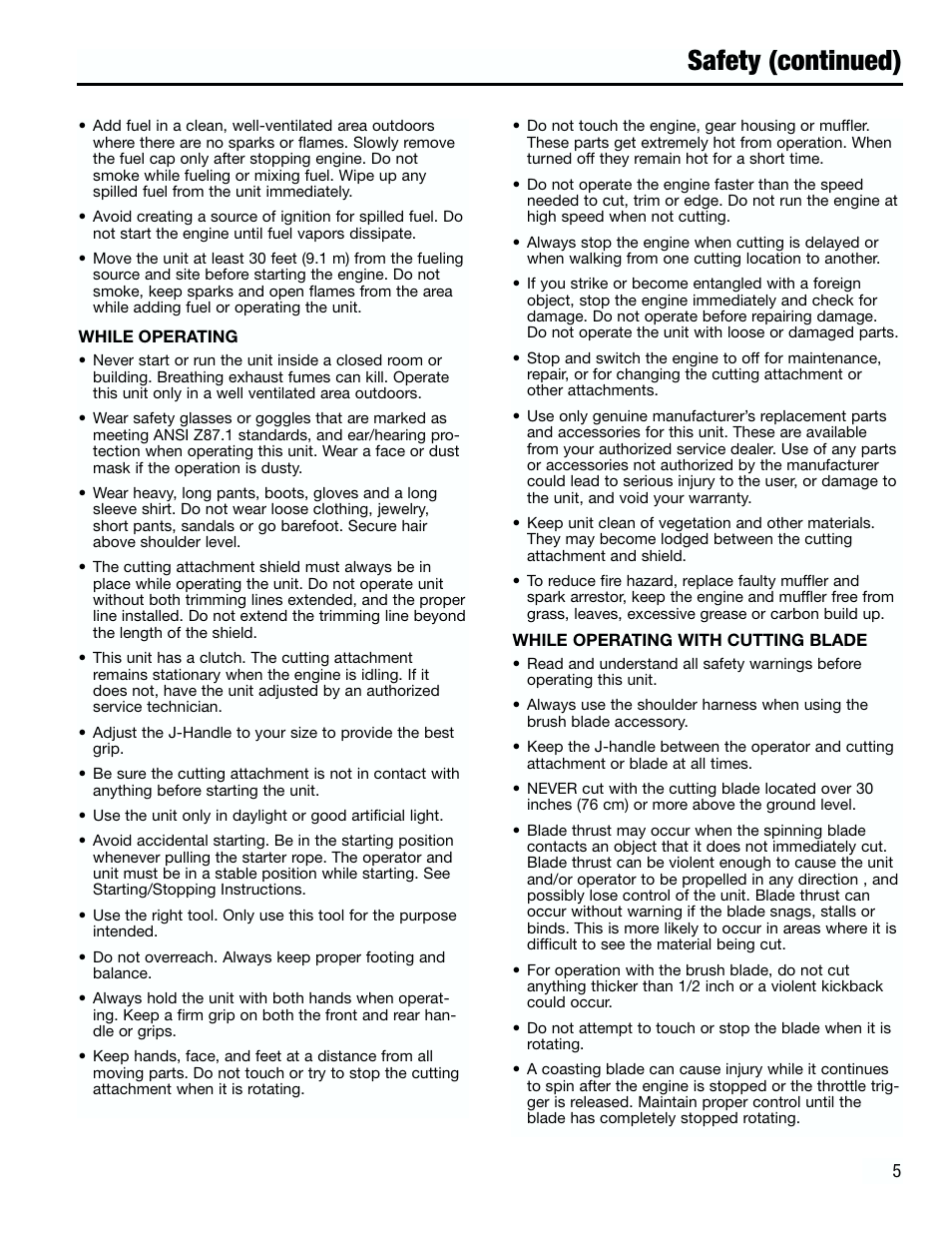 Safety (continued) | Troy-Bilt 182826 TB4000 User Manual | Page 5 / 28