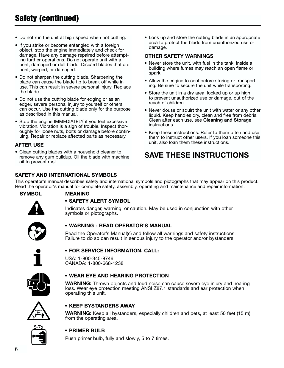 Safety (continued), Save these instructions | Troy-Bilt 182826 TB4000 User Manual | Page 6 / 28