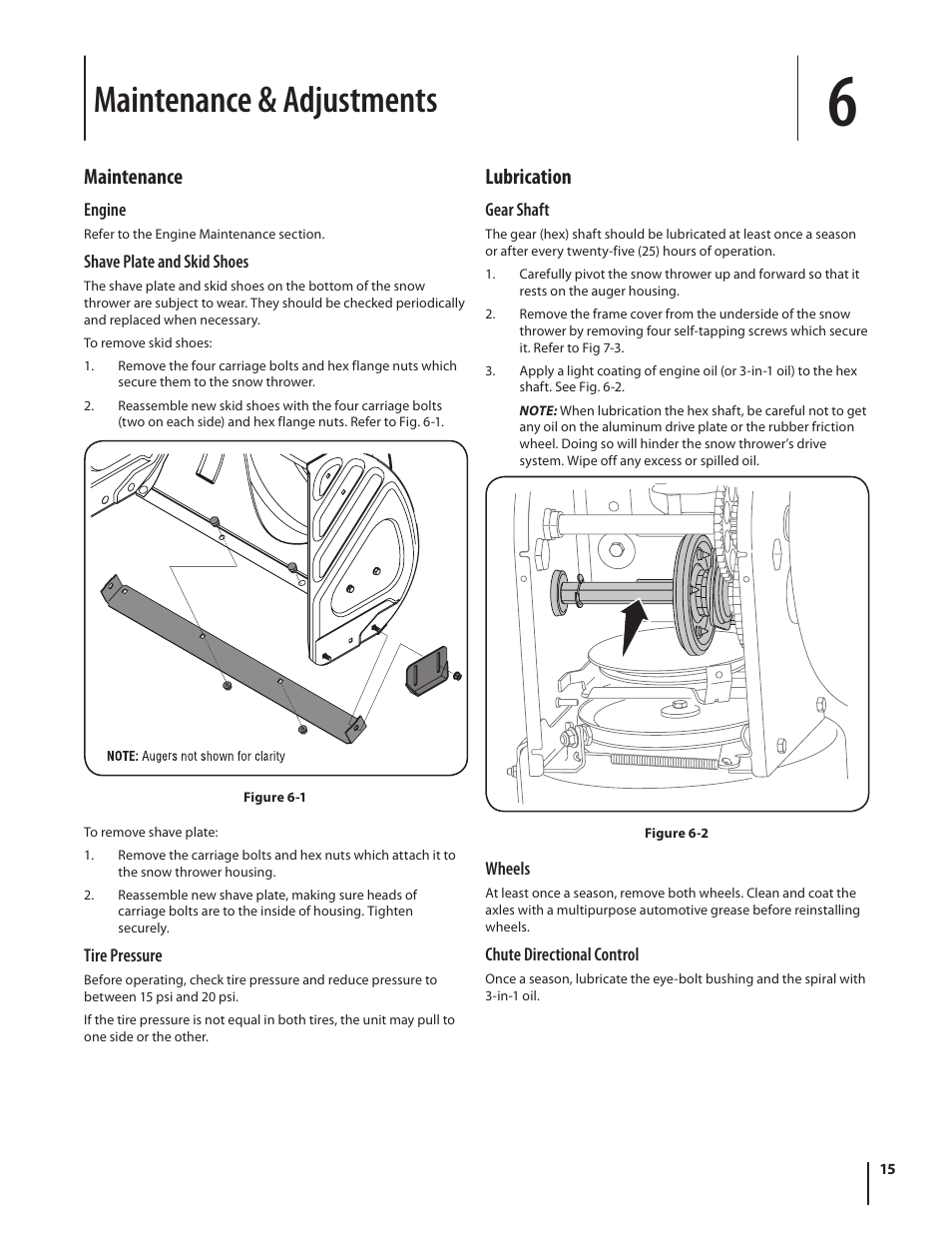 Maintenance & adjustments, Maintenance, Lubrication | Troy-Bilt 5024 User Manual | Page 15 / 56
