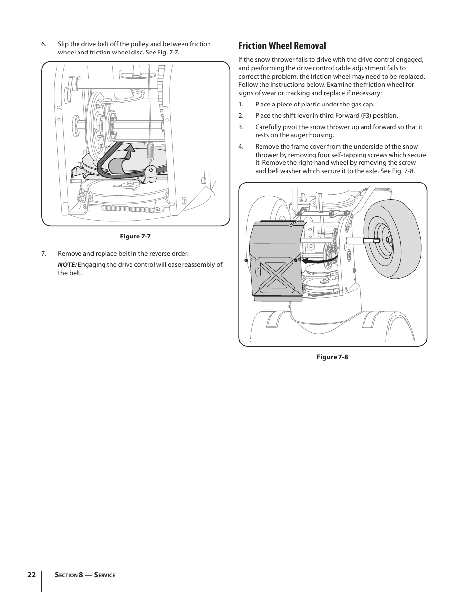 Friction wheel removal | Troy-Bilt 5024 User Manual | Page 22 / 56