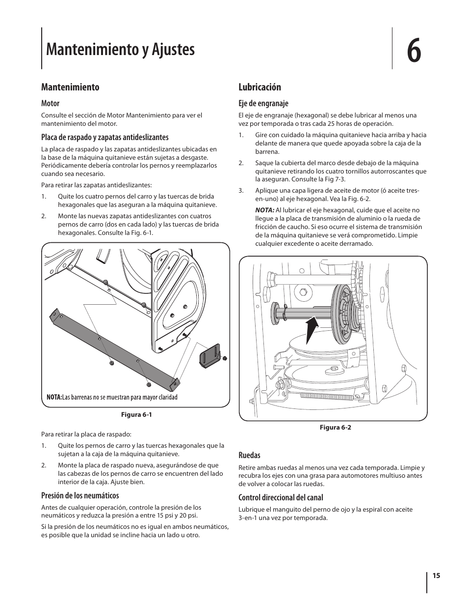 Mantenimiento y ajustes, Mantenimiento, Lubricación | Troy-Bilt 5024 User Manual | Page 43 / 56