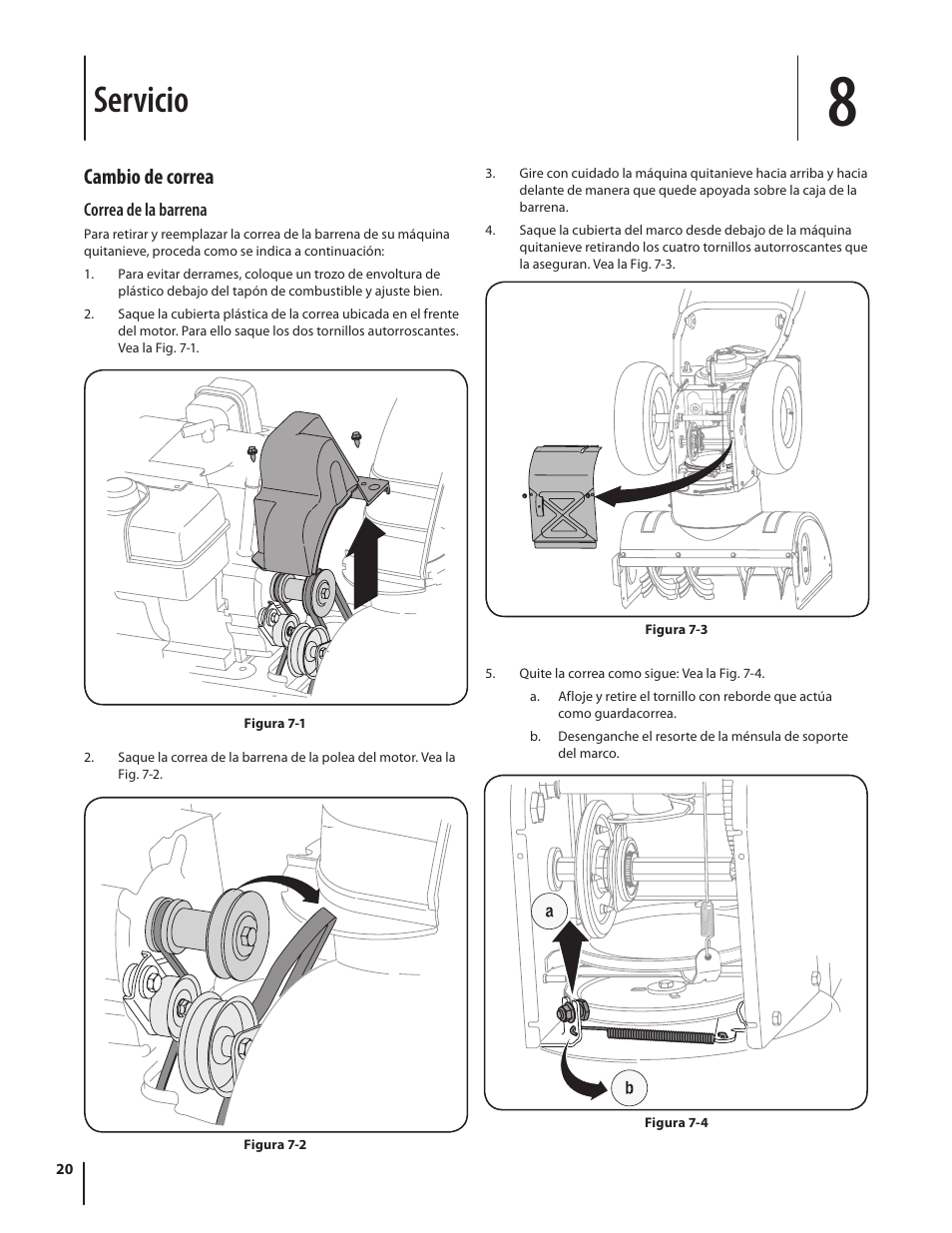 Servicio, Cambio de correa | Troy-Bilt 5024 User Manual | Page 48 / 56