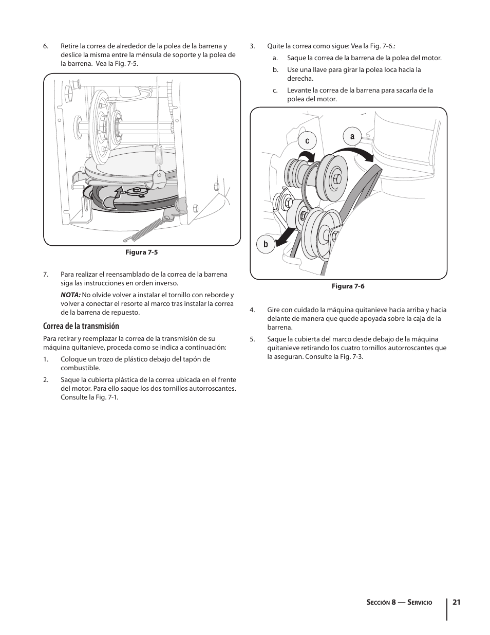 Correa de la transmisión | Troy-Bilt 5024 User Manual | Page 49 / 56