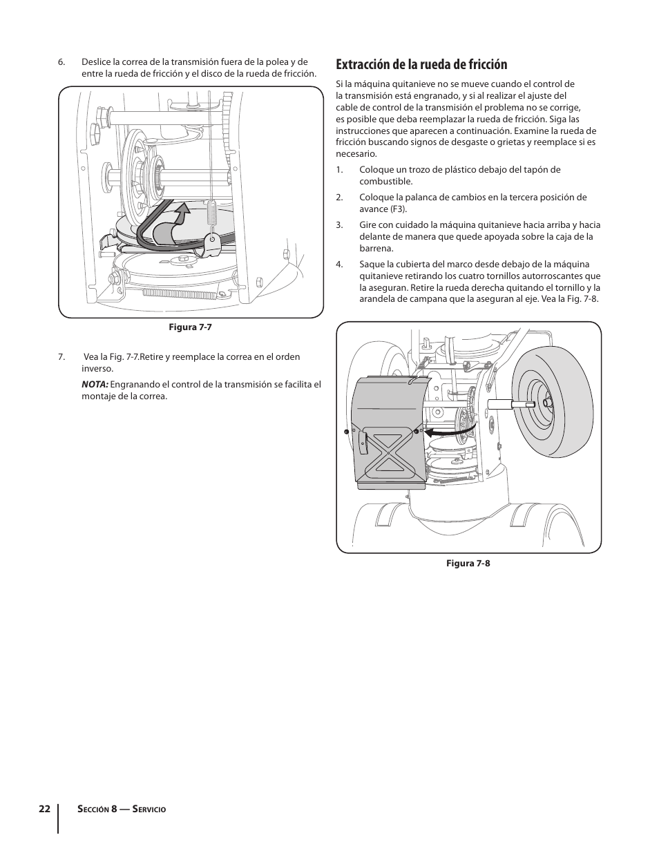 Extracción de la rueda de fricción | Troy-Bilt 5024 User Manual | Page 50 / 56