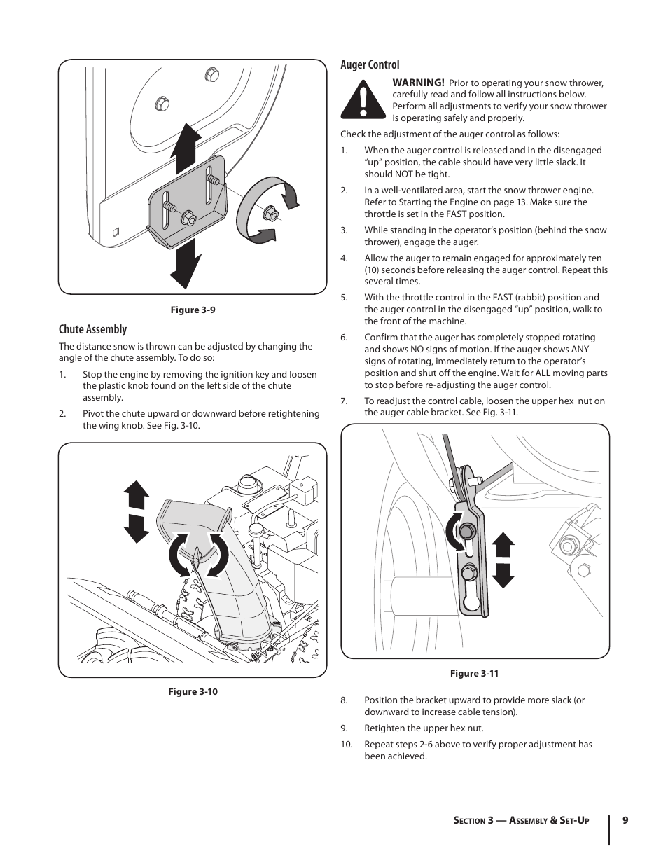 Chute assembly, Auger control | Troy-Bilt 5024 User Manual | Page 9 / 56