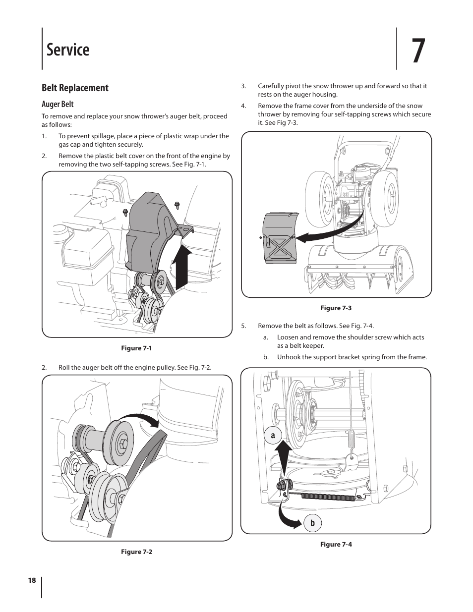 Service, Belt replacement | Troy-Bilt Storm 8526 User Manual | Page 18 / 48