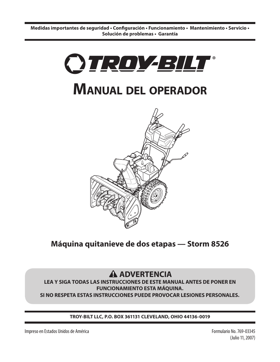 Anual, Operador | Troy-Bilt Storm 8526 User Manual | Page 25 / 48