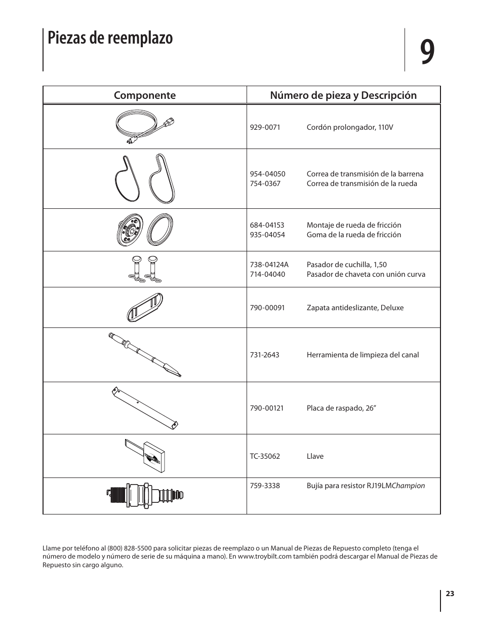 Piezas de reemplazo | Troy-Bilt Storm 8526 User Manual | Page 47 / 48