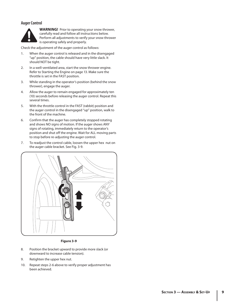 Auger control | Troy-Bilt Storm 8526 User Manual | Page 9 / 48