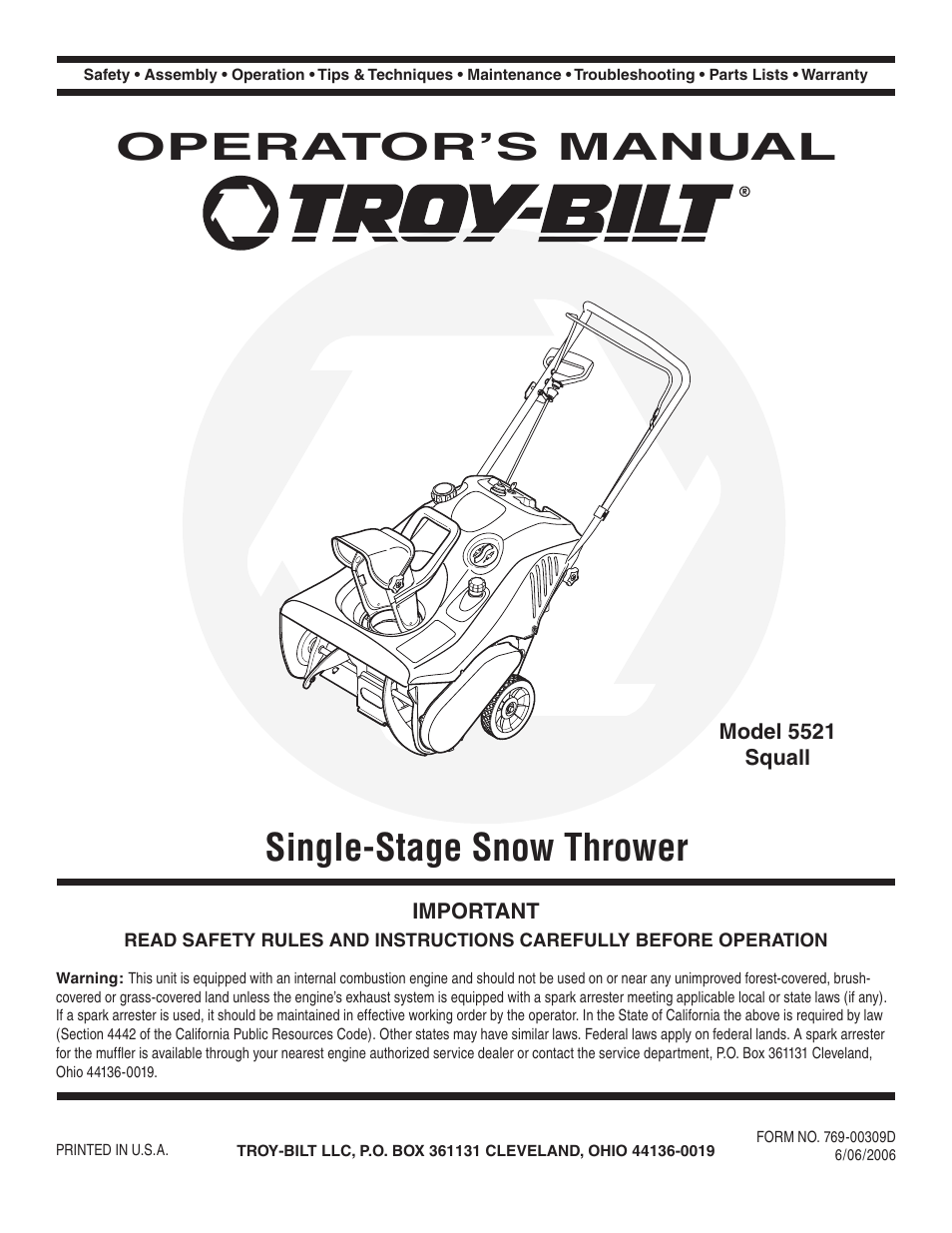 Troy-Bilt 5521 User Manual | 20 pages