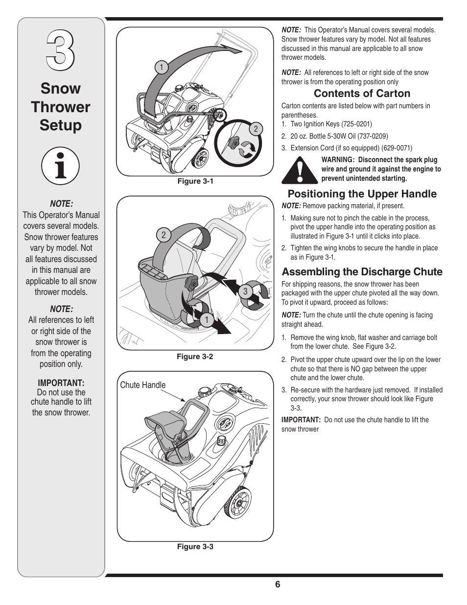 Snow thrower setup | Troy-Bilt 5521 User Manual | Page 6 / 20