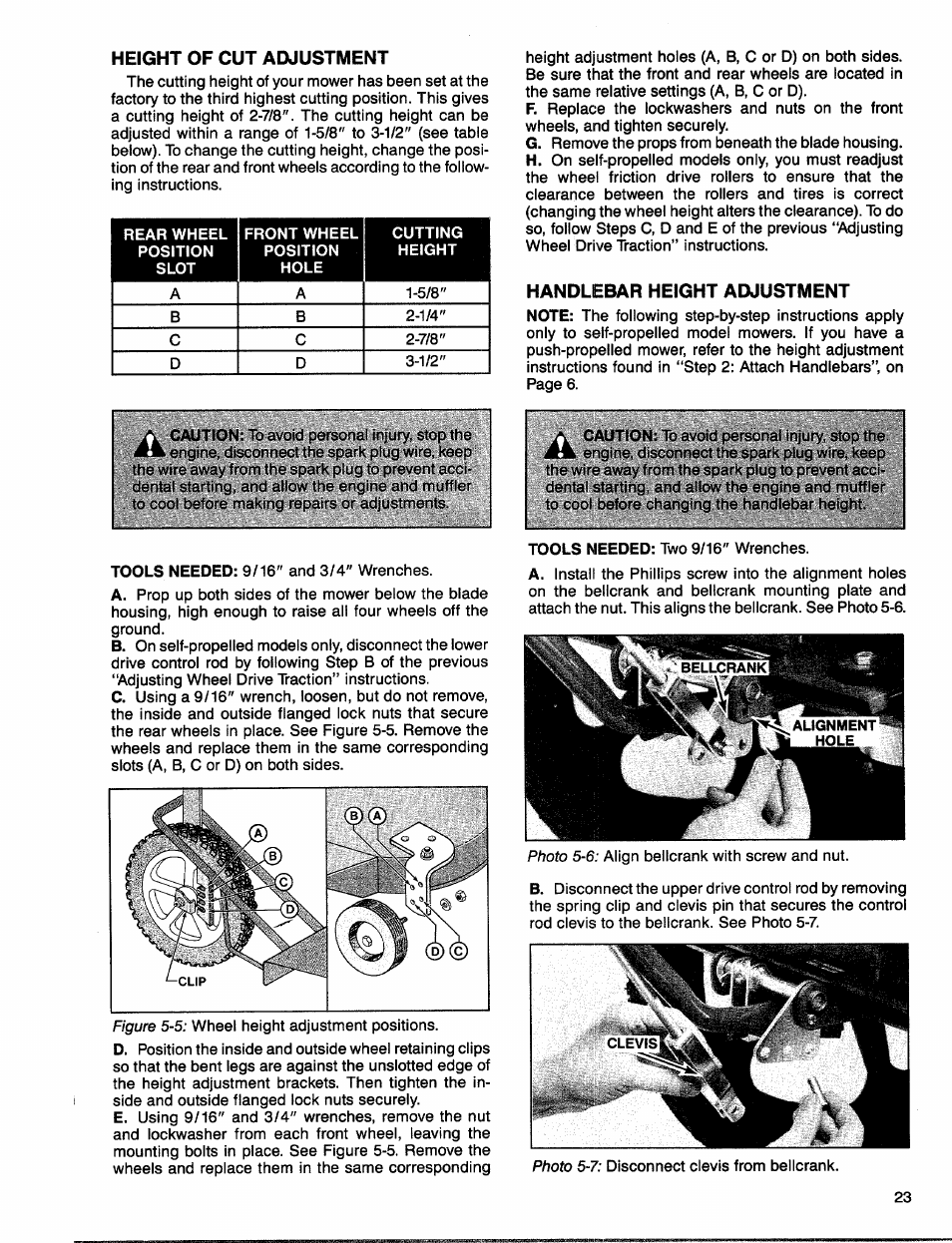 Height of cut adjustment | Troy-Bilt 1900678 User Manual | Page 25 / 40