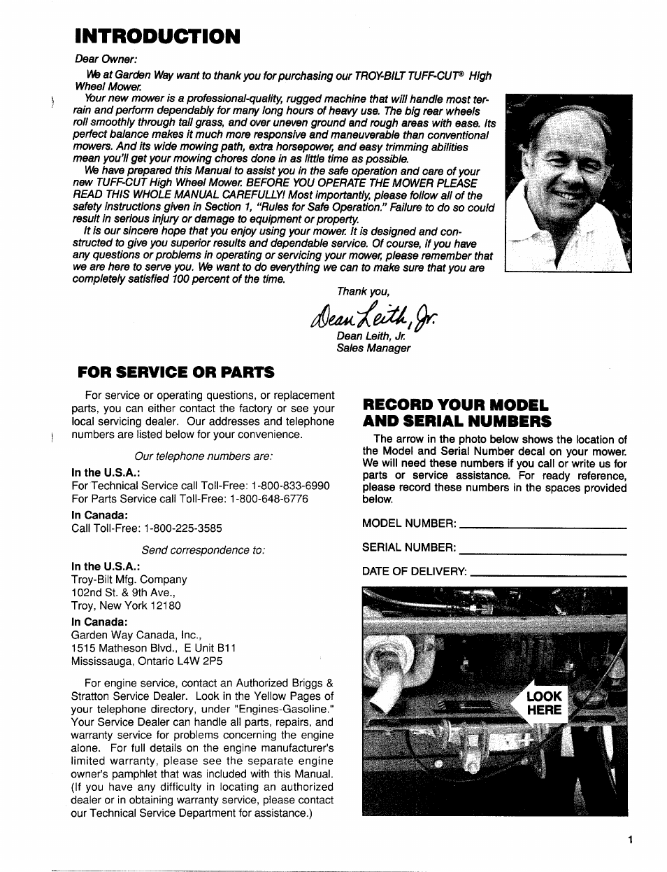 For service or parts, Record your model and serial numbers, Introduction | Troy-Bilt 1900678 User Manual | Page 3 / 40
