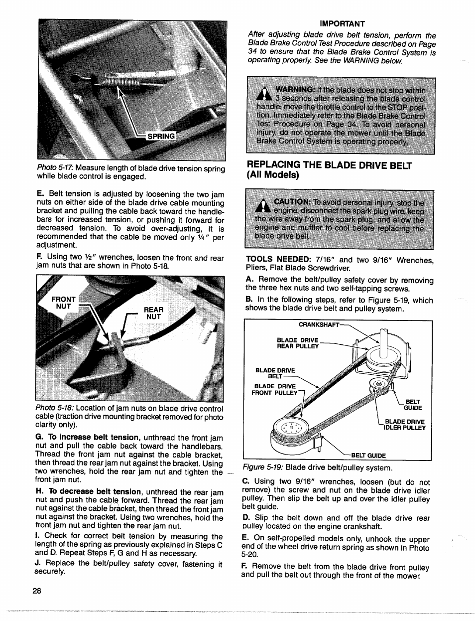 Replacing the blade drive belt (all models) | Troy-Bilt 1900678 User Manual | Page 30 / 40