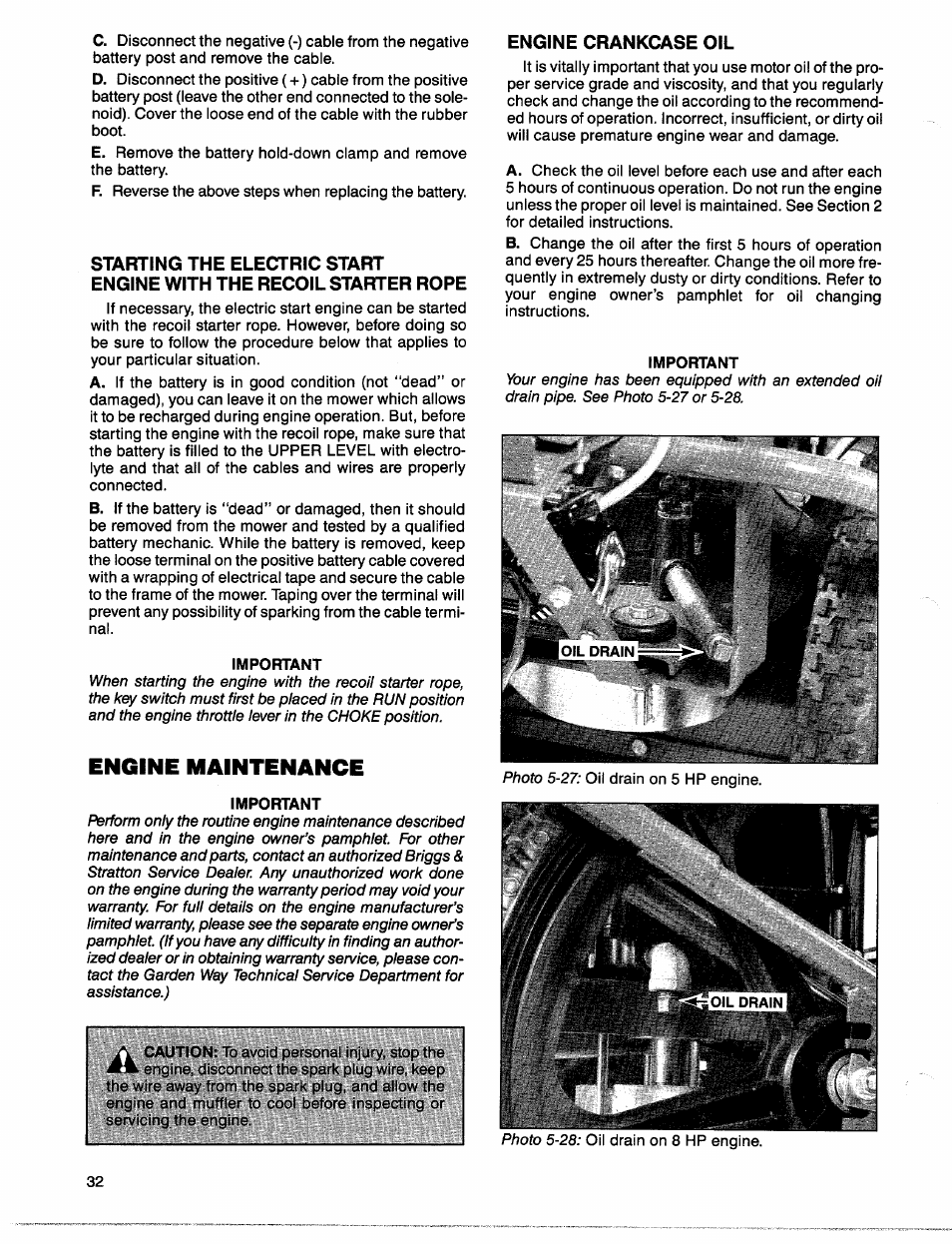 Important, Engine maintenance | Troy-Bilt 1900678 User Manual | Page 34 / 40