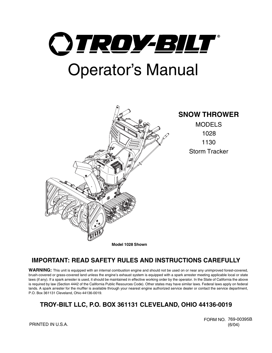 Troy-Bilt 1028 User Manual | 32 pages