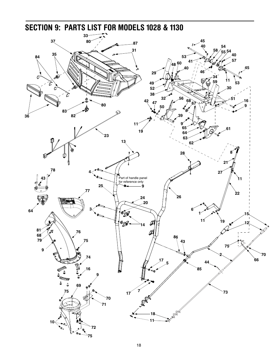 Section 9: parts list for models 1028 & 1130 | Troy-Bilt 1028 User Manual | Page 18 / 32