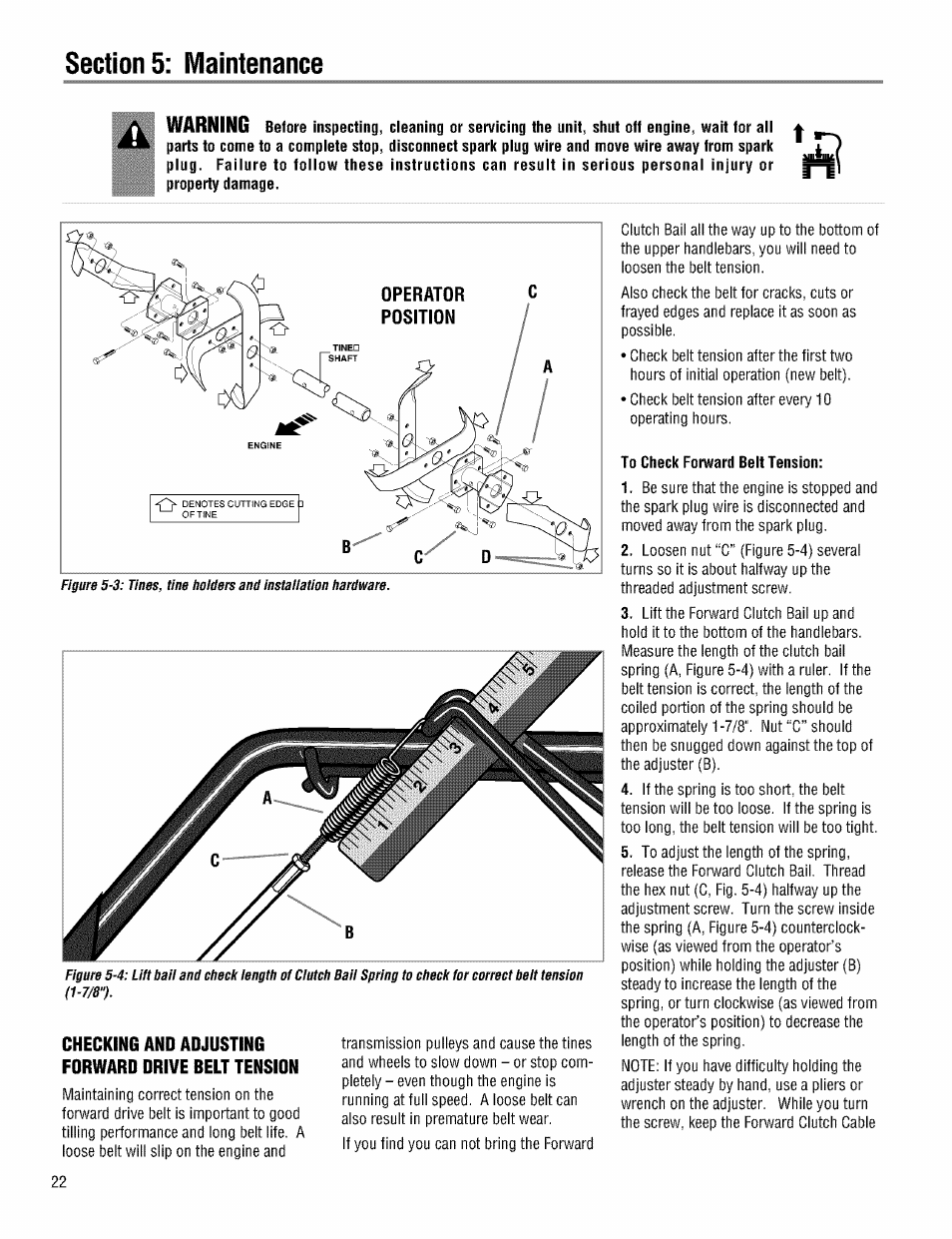 Checking and adjusting forward drive belt tension | Troy-Bilt PRO LINE 645AMBRONCO User Manual | Page 22 / 36