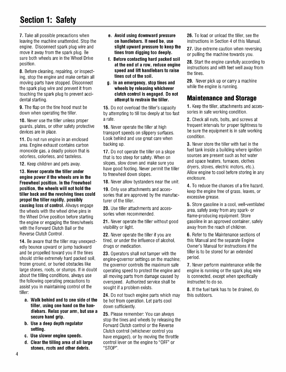 Maintenance and storage | Troy-Bilt PRO LINE 645AMBRONCO User Manual | Page 4 / 36