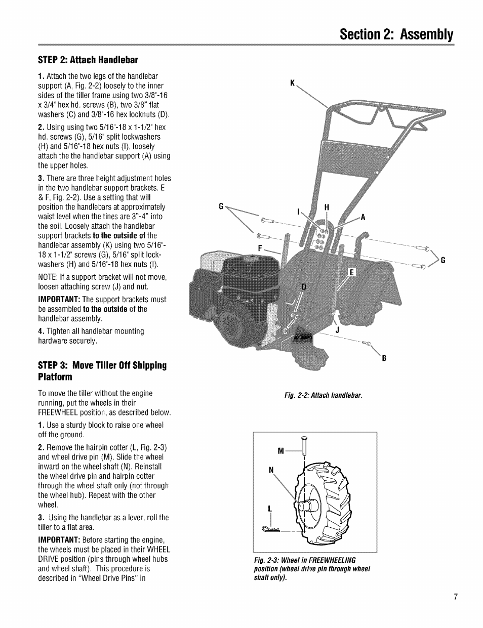 Step 2: attach handlebar, Step 3: move tiller off shipping platform | Troy-Bilt PRO LINE 645AMBRONCO User Manual | Page 7 / 36