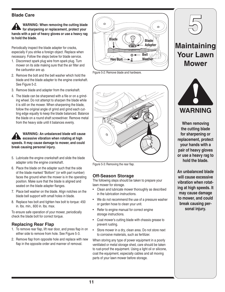 Maintaining your lawn mower, Warning | Troy-Bilt 420 User Manual | Page 11 / 16