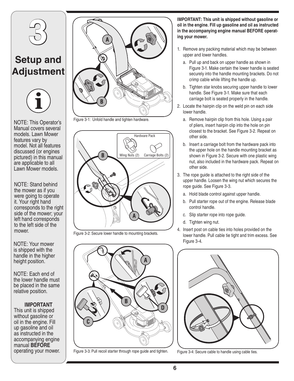 Setup and adjustment | Troy-Bilt 420 User Manual | Page 6 / 16