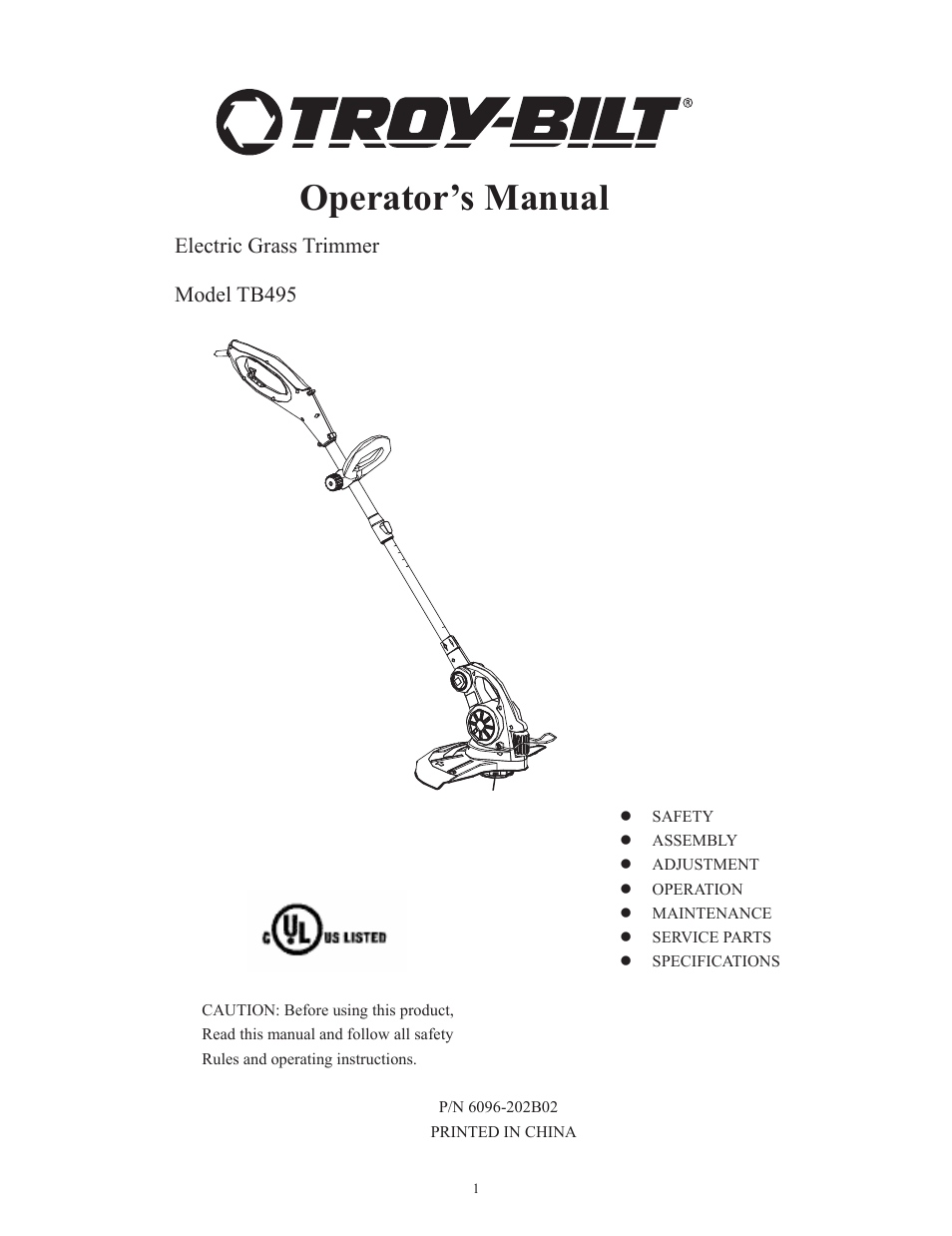 Troy-Bilt TB495 User Manual | 60 pages