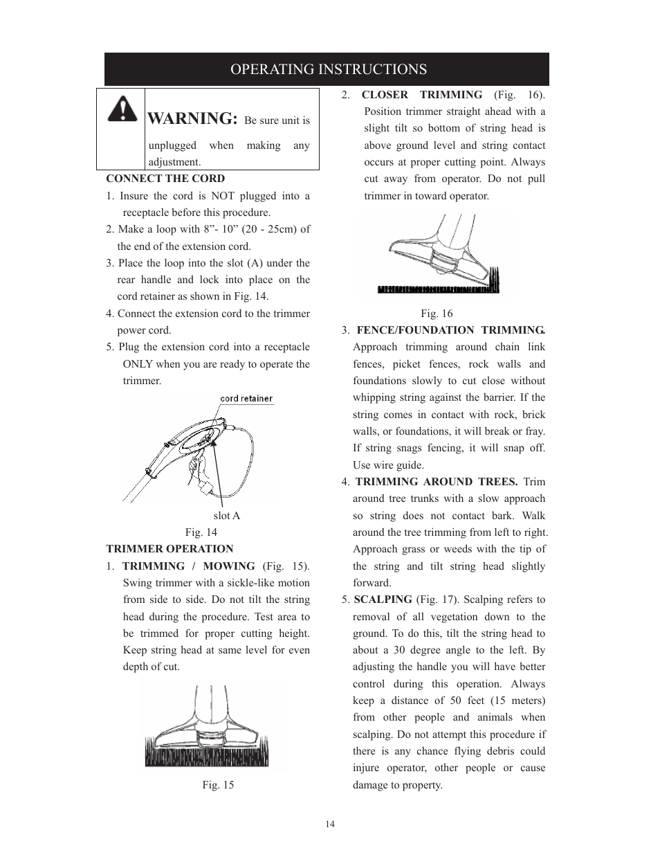 Warning, Operating instructions | Troy-Bilt TB495 User Manual | Page 14 / 60