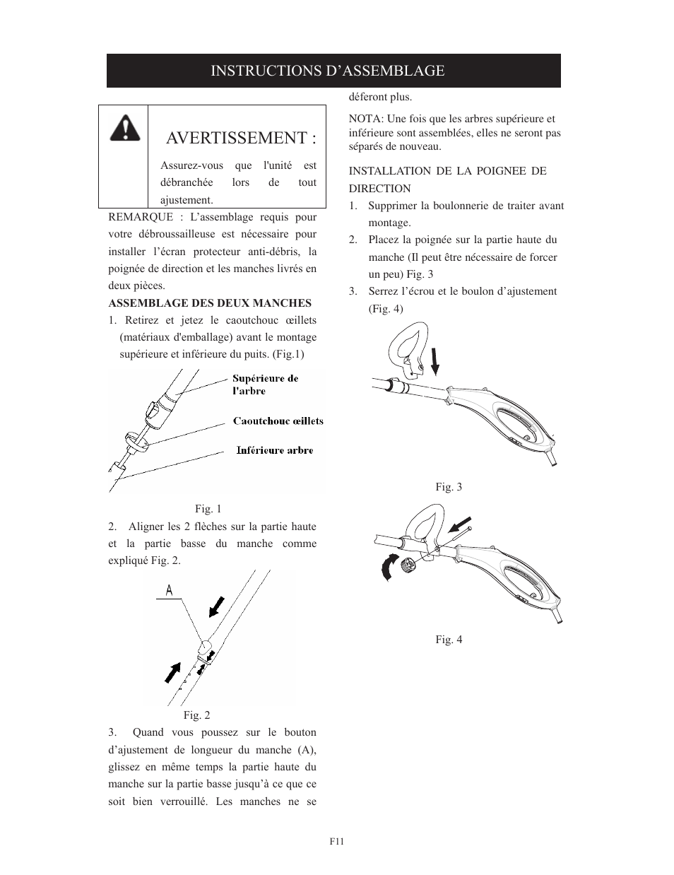 Avertissement, Instructions d’assemblage | Troy-Bilt TB495 User Manual | Page 31 / 60