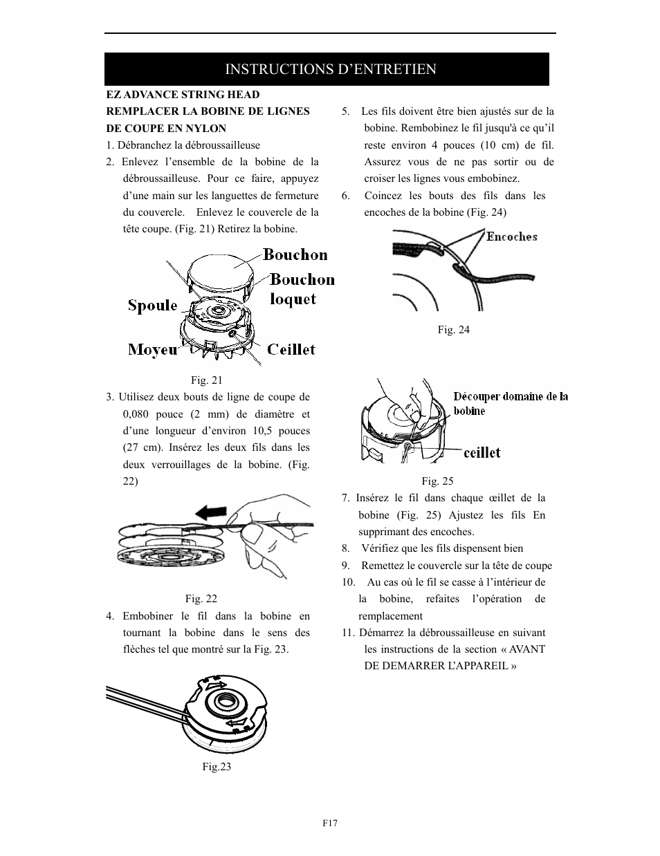 Instructions d’entretien | Troy-Bilt TB495 User Manual | Page 37 / 60