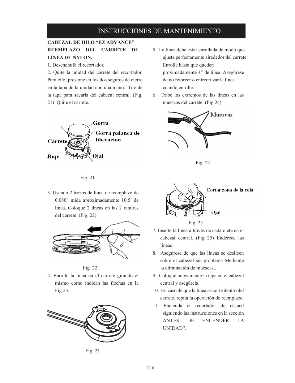 Instrucciones de mantenimiento | Troy-Bilt TB495 User Manual | Page 56 / 60