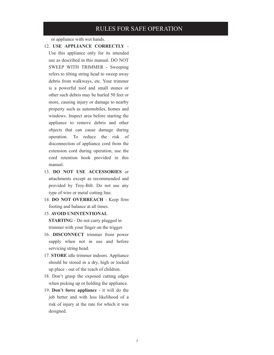 Rules for safe operation | Troy-Bilt TB495 User Manual | Page 7 / 60
