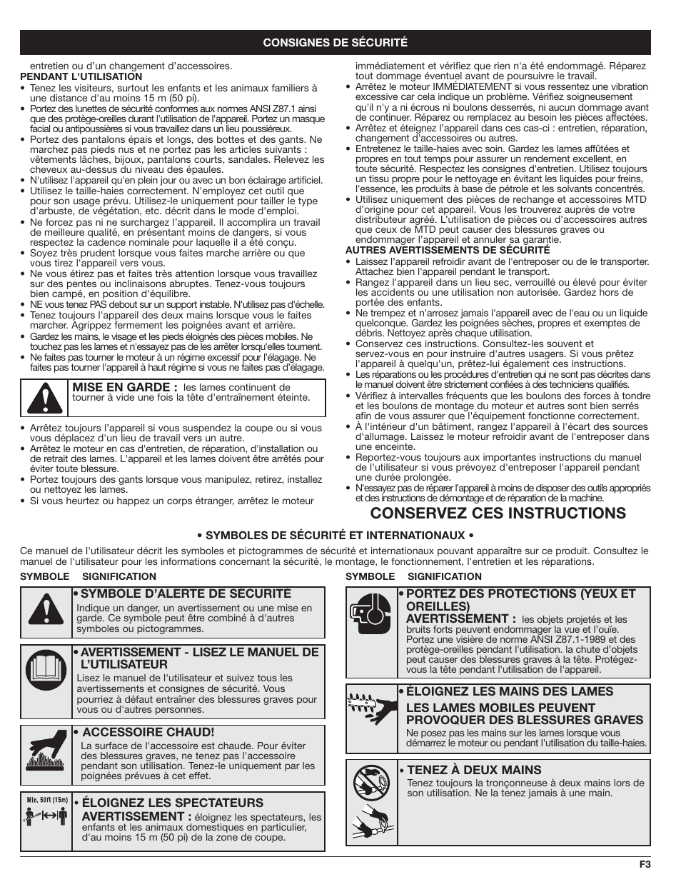 Conservez ces instructions | Troy-Bilt TBAH User Manual | Page 11 / 24