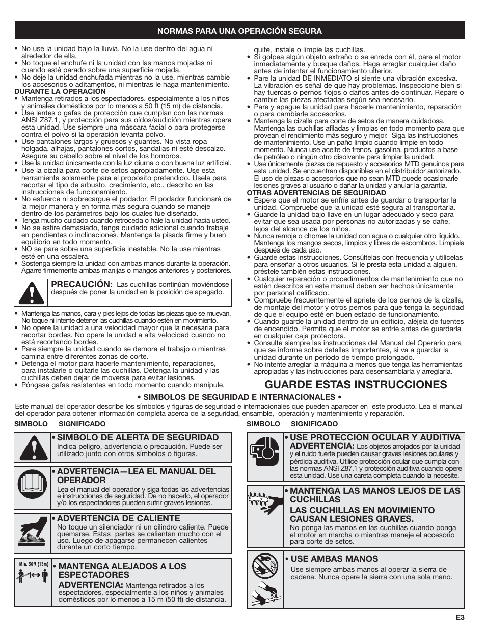Guarde estas instrucciones | Troy-Bilt TBAH User Manual | Page 19 / 24