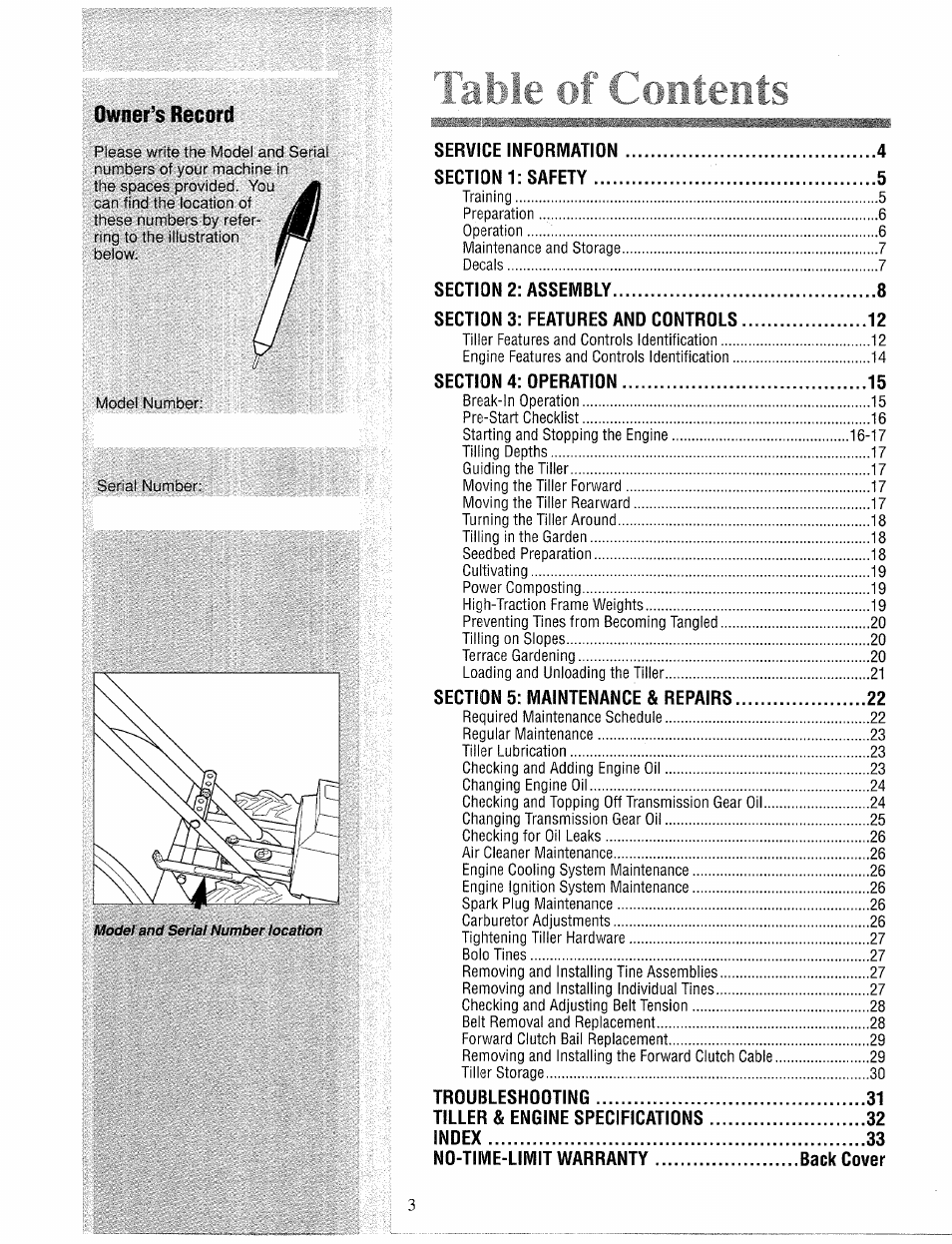 Troy-Bilt 12065 User Manual | Page 3 / 36