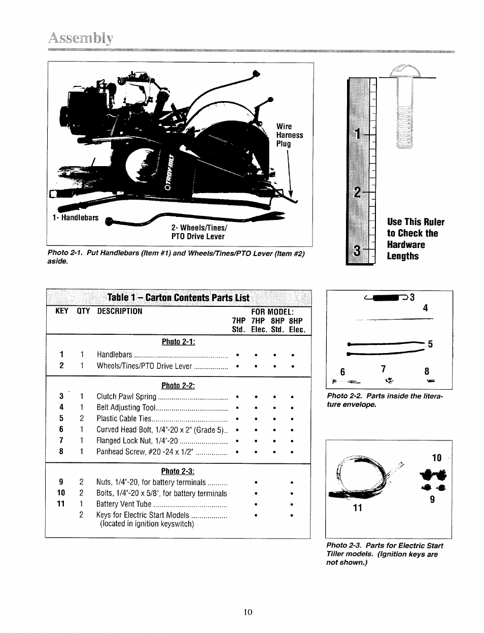 Sseiii, 2 - use this ruler to check the hardware lengths | Troy-Bilt 12087 User Manual | Page 10 / 68