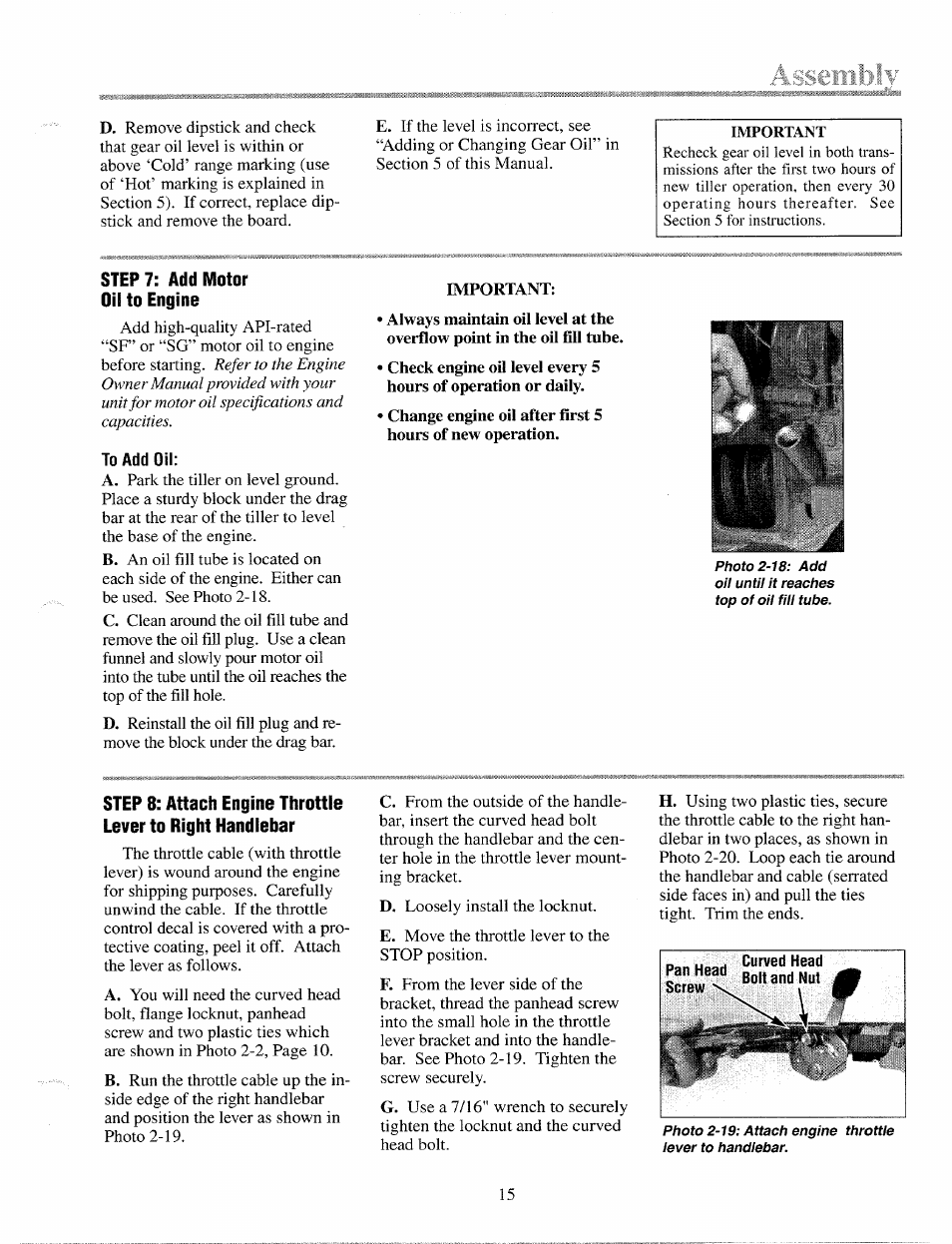 Step 7: add motor oil to engine | Troy-Bilt 12087 User Manual | Page 15 / 68