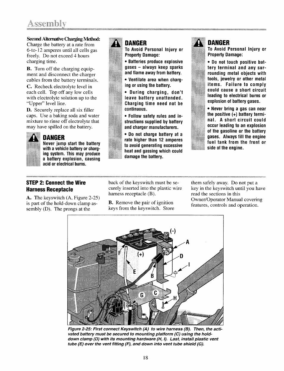 Danger, Step 2: connect the wire harness receptacle | Troy-Bilt 12087 User Manual | Page 18 / 68