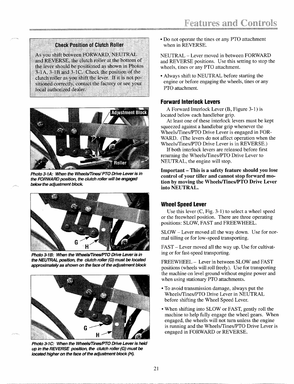 Forward interlock levers, Wheel speed lever | Troy-Bilt 12087 User Manual | Page 21 / 68