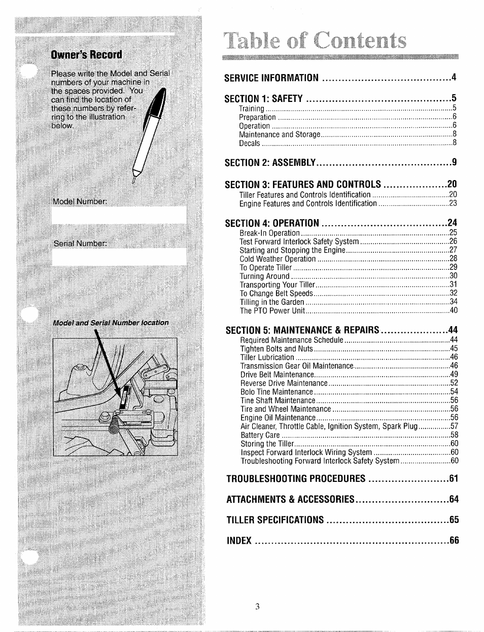 Owner’s record | Troy-Bilt 12087 User Manual | Page 3 / 68