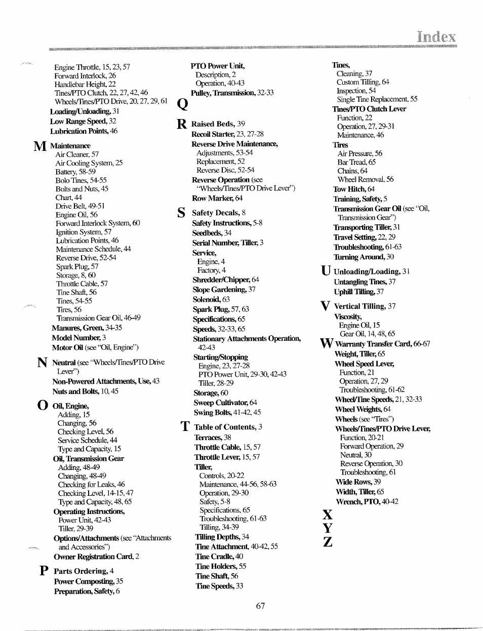 X y z | Troy-Bilt 12087 User Manual | Page 67 / 68