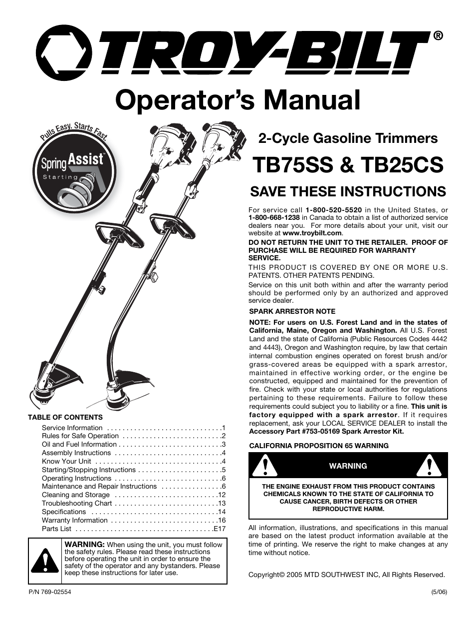 Troy-Bilt TB25CS User Manual | 72 pages