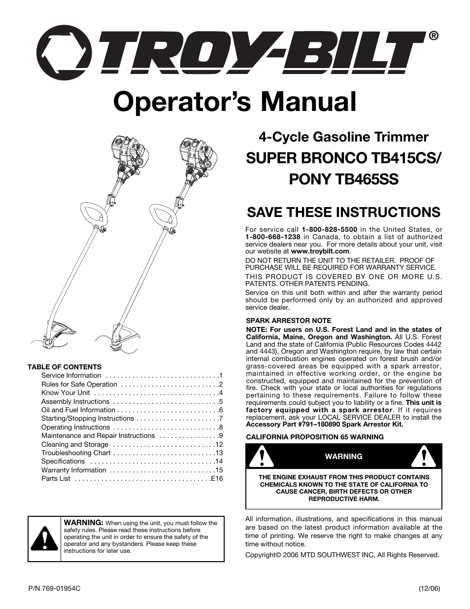 Troy-Bilt PONY TB465SS User Manual | 52 pages