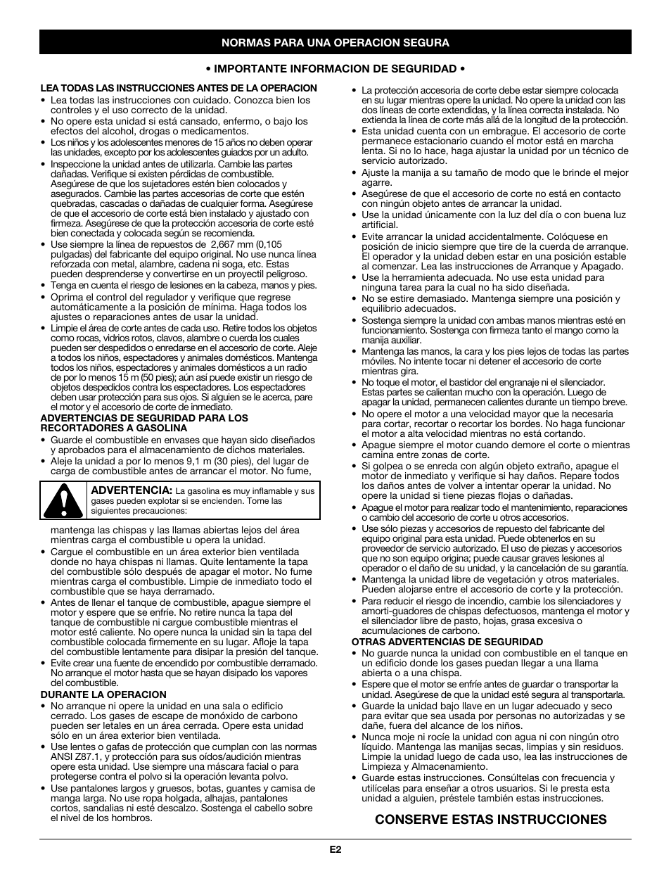 Conserve estas instrucciones | Troy-Bilt PONY TB465SS User Manual | Page 34 / 52